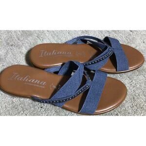 NWOT Italiana Sandal fabric sz 8.5 Blue &‎ Brown Synthetic upper man made ITALY